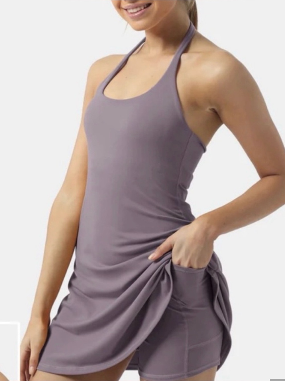 Halara Halter Workout Dress XS In My Feels Everyday Cloudful 2-in-1 Purple
